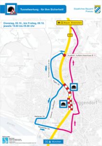 Das Bild zeigt die Umleitungsstrecke während der Sperrung des B 11-Tunnels.