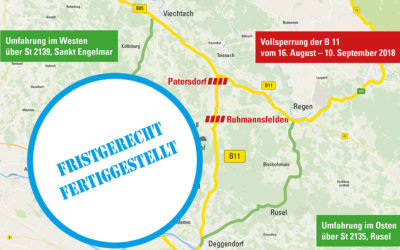 Vollsperrung der B 11 Patersdorf/Ruhmannsfelden